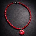 Red Coral & Sterling Silver Pendant Necklace