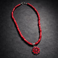 16" Red Coral with a Sterling Silver and Red Coral Pendant