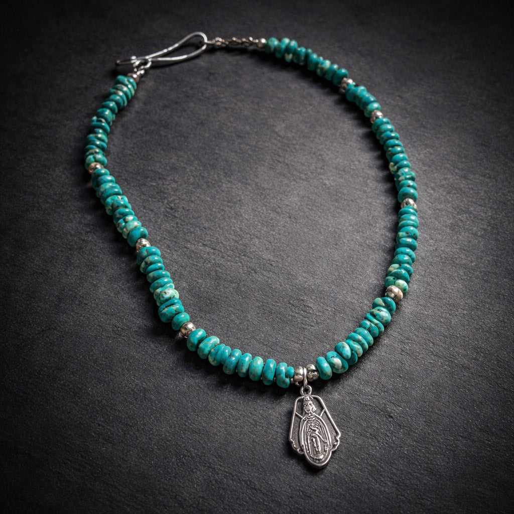 17" Turquoise with Sterling Silver Beads with a Pendant from San Miguel Allende