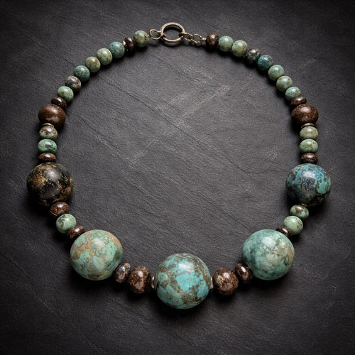 16" Gorgeous Turquoise Balls with Wooden Accent Beads