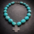 18" Turquoise with a Sterling Cross Pendant from New Mexico