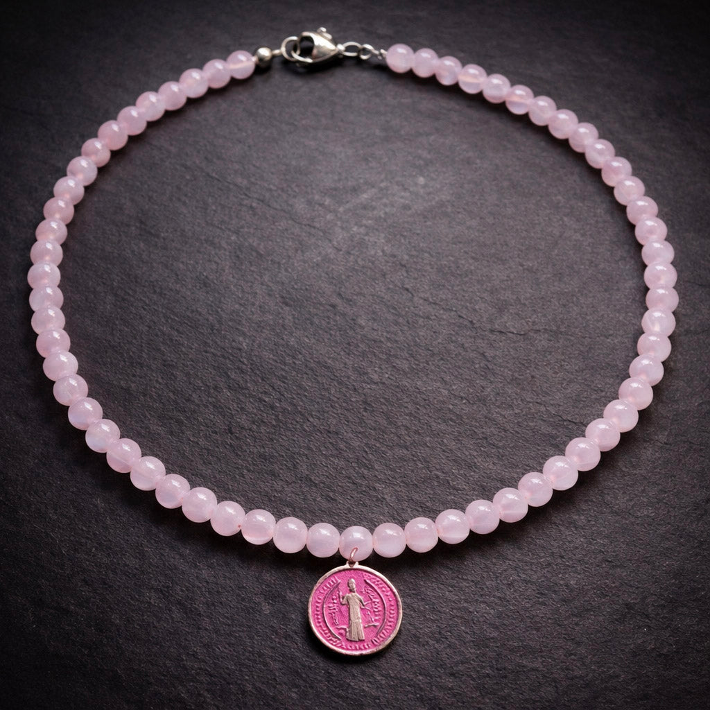 16" Pale Pink Quartz with a Hot Pink Medallion from San Miguel Mexico