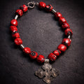 18" Red Coral with Sterling Silver Tubes and Cross