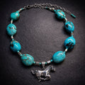 24" Large Turquoise Beads with Smaller Turquoise and Sterling Silver with Sterling Silver Horse