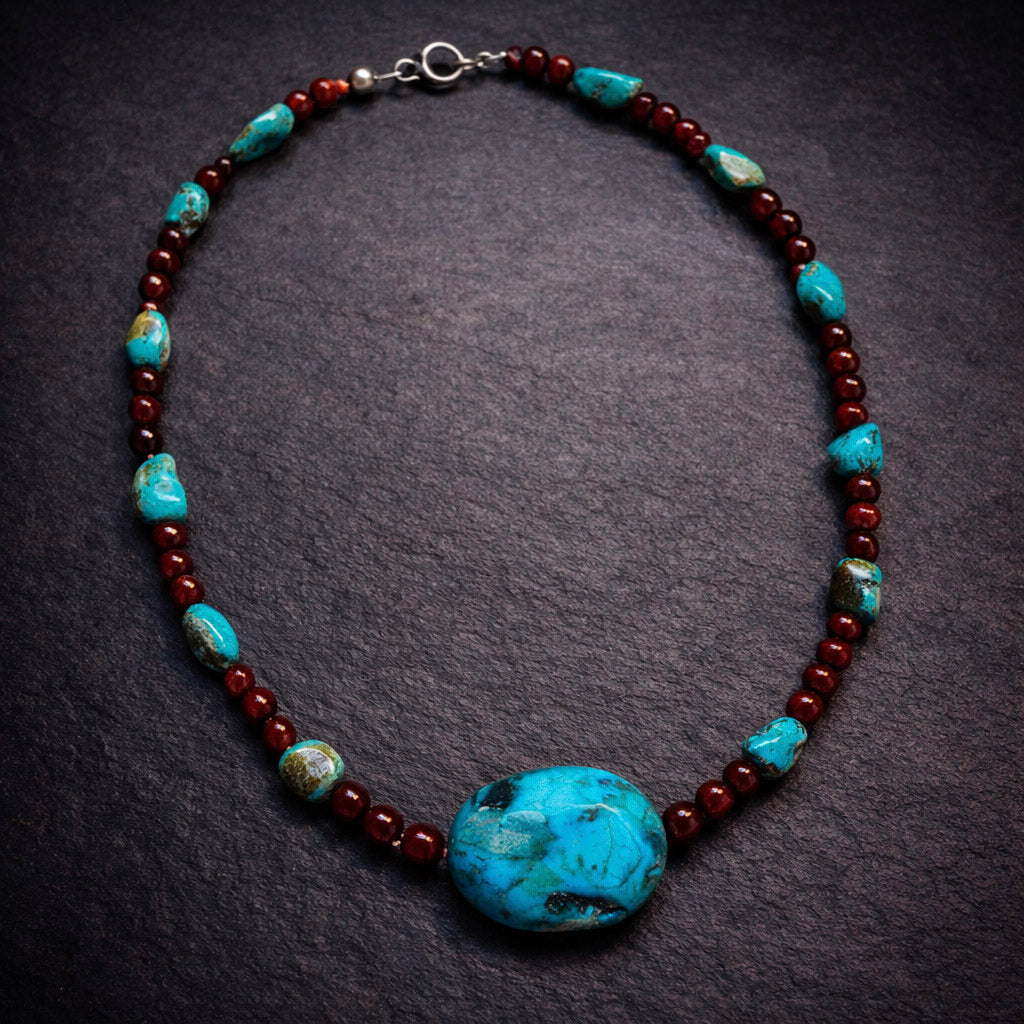 15" Turquoise Chunk Surrounded by Turquoise and Carnelian