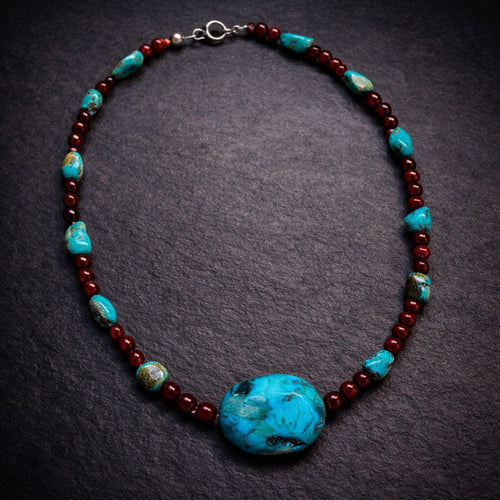 15" Turquoise Chunk Surrounded by Turquoise and Carnelian