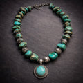 18" Turquoise with Sterling Silver Intricate Round Beads. The Turquoise and Sterling Pendant is Removable