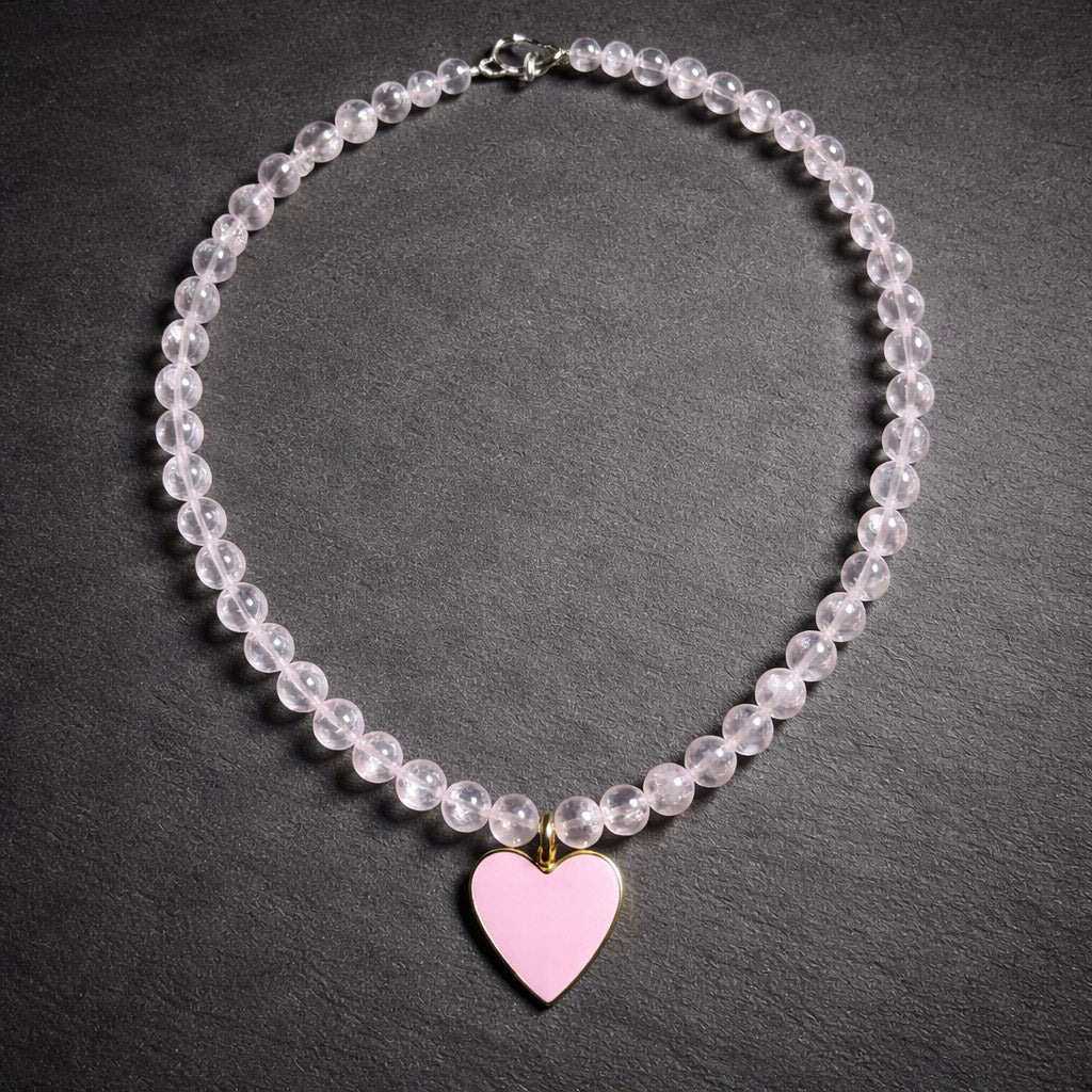 16" Pale Pink Rose Quartz with a Pale Pink Pendant