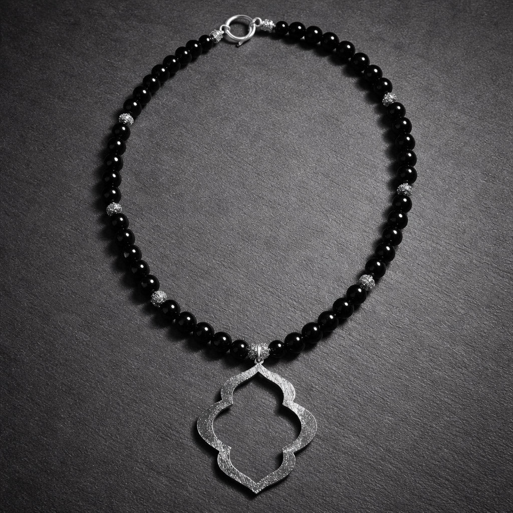 17" Black Onyx with Bali Beads and a Pendant