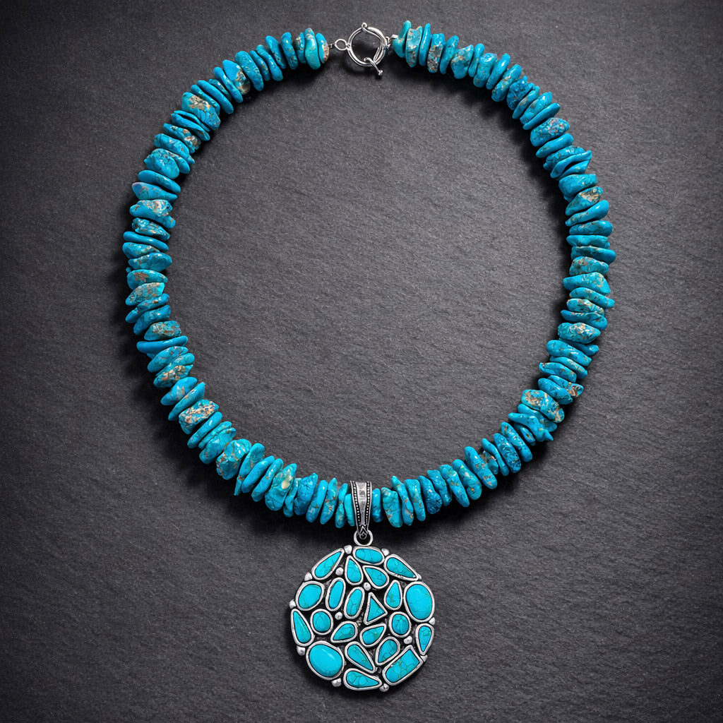 18" Sleeping Beauty Turquoise with a Round Pendant