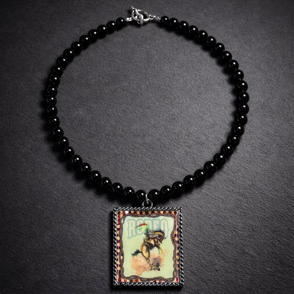 16" Black Onyx with a Large 2 x 2 Rodeo Pendant