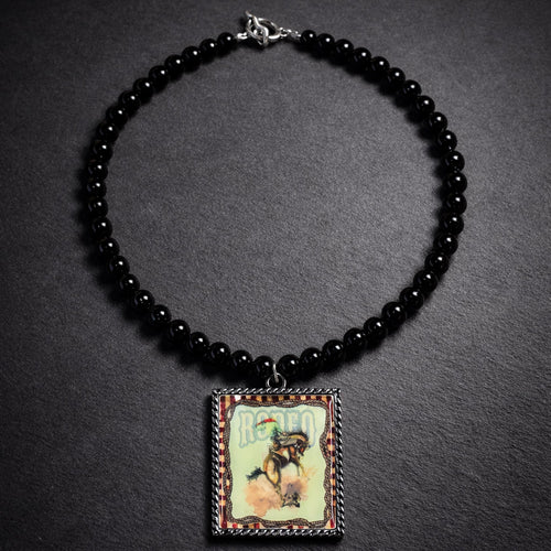 16" Black Onyx with a Large 2 x 2 Rodeo Pendant
