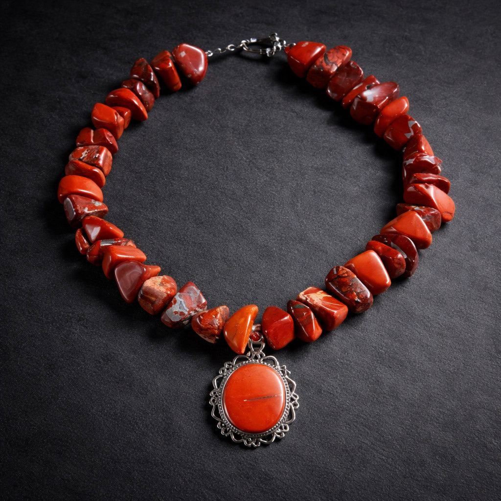 18" Chunky Red Jasper with a Sterling Red Jasper Pendant