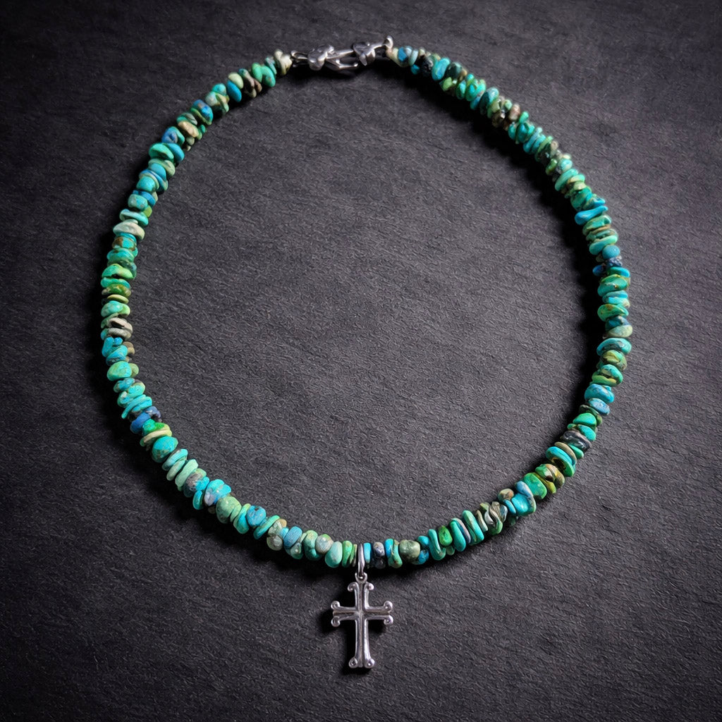 15" Mini Turquoise with a Sterling Silver Cross