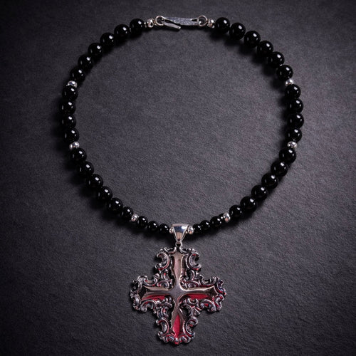 16" Black Onyx with Sterling Silver Beads and Pendant