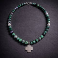 Ruby Zoisite & Sterling Silver Cross Pendant Necklace