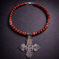 16" Carnelian Beads with a Bold Cross with Sterling Silver Accents