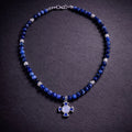 17" Lapis with Sterling Silver Beads and a Cross from San Miguel Mexico