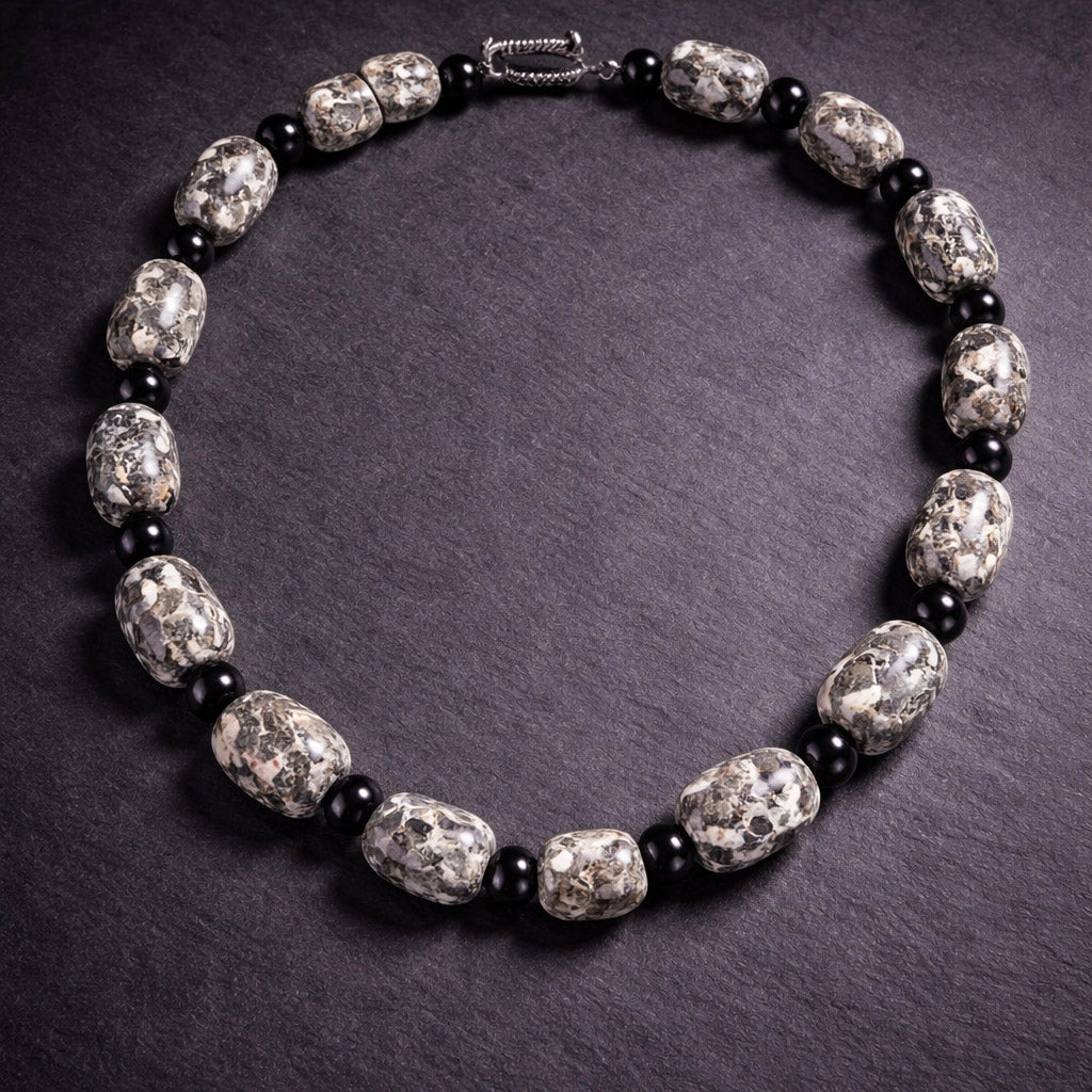 20" Black and Cream Beads with Black Onyx Accents