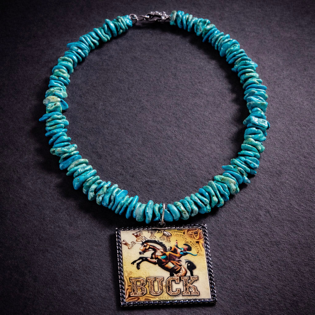 18" Sleeping Beauty Turquoise with a 2 x 2 Buck Pendant