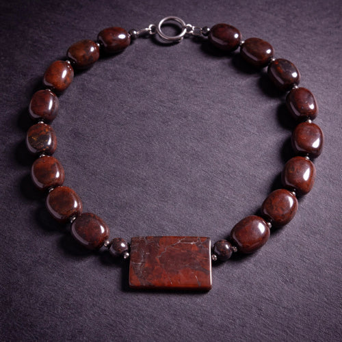 16" Carnelian with Small Silver Beads