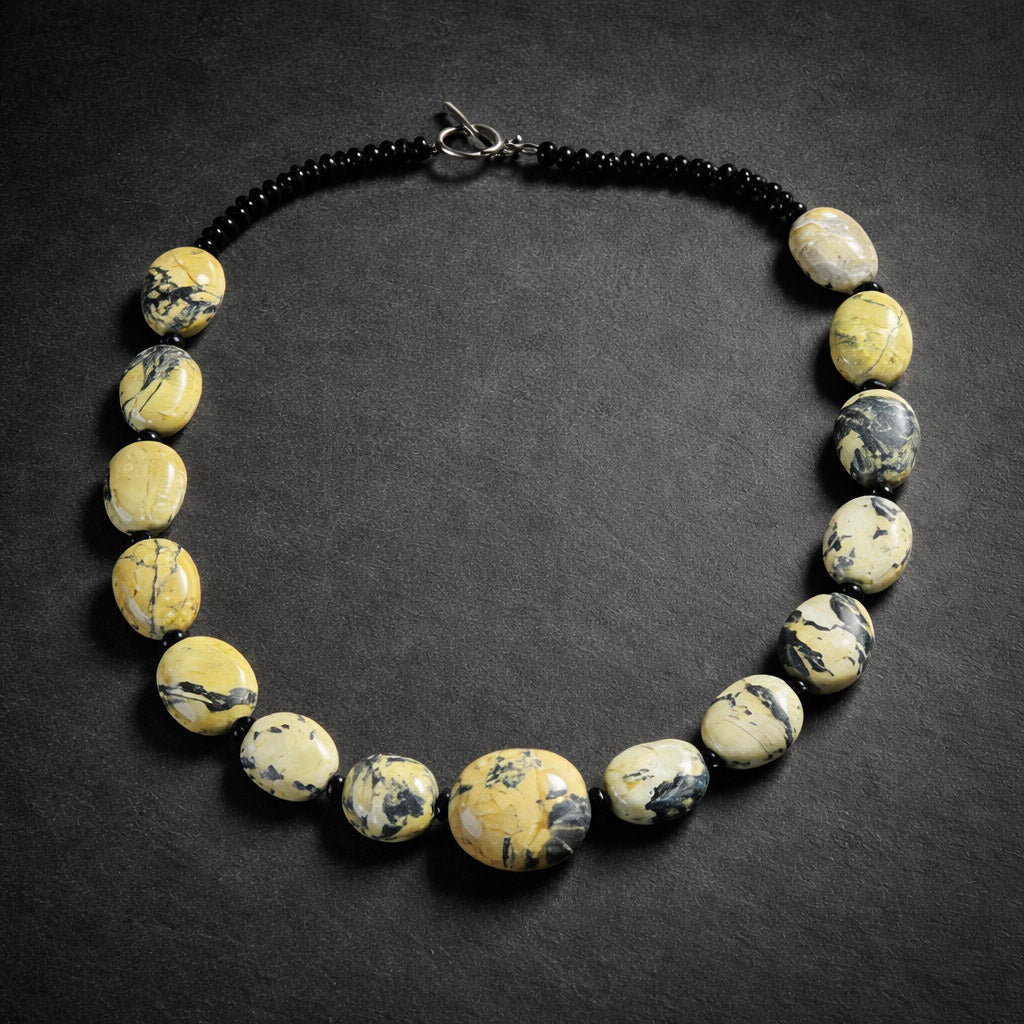 18" Yellow Turquoise with Black Onyx Accents