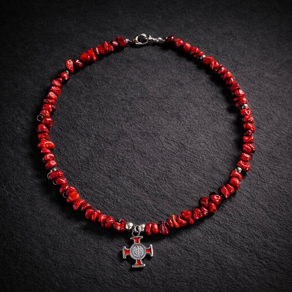 16" Red Coral with a Religious Cross