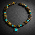 18" Tigers Eye with Turquoise and a Turquoise and Sterling Silver Pendant