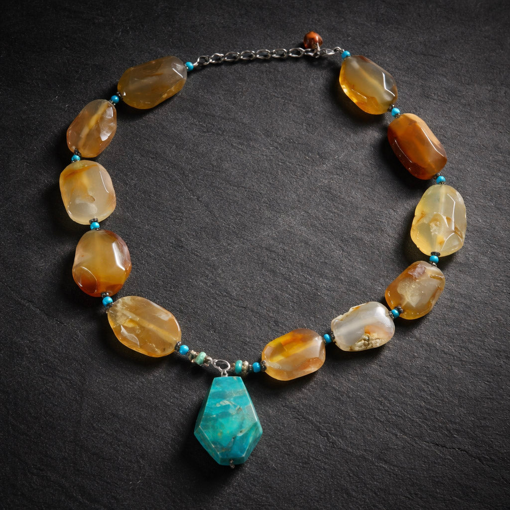 Amber & Turquoise Pendant Necklace