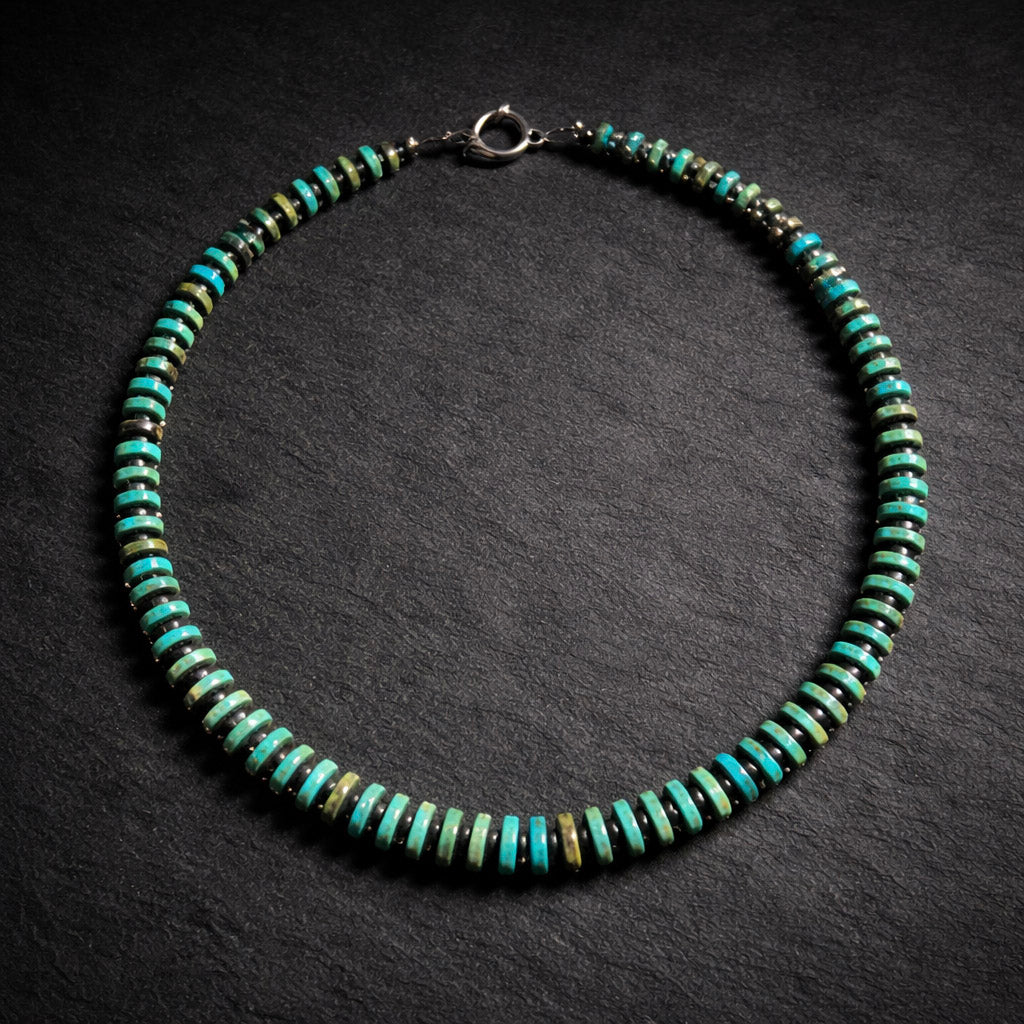 17" Round Turquoise with Sterling Silver Beads