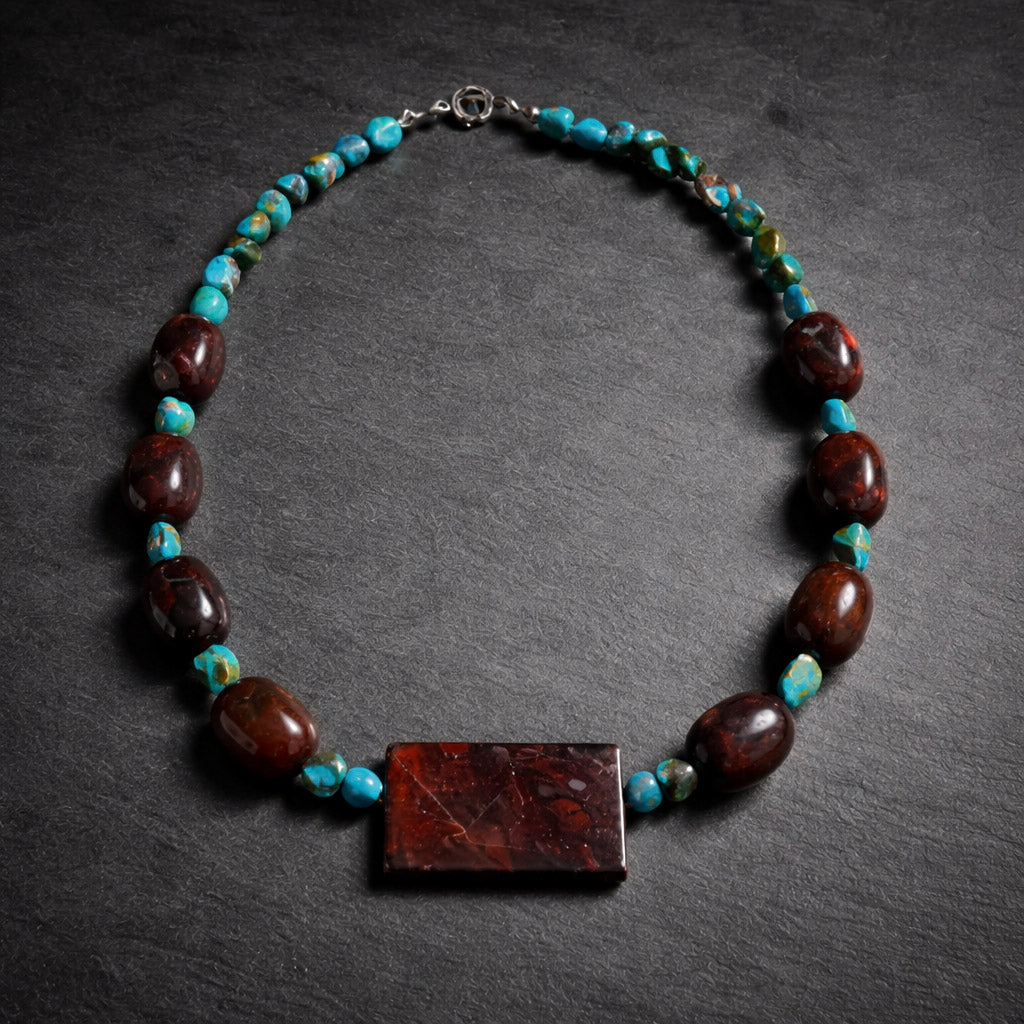 17" Rich Brown Gemstones with Turquoise