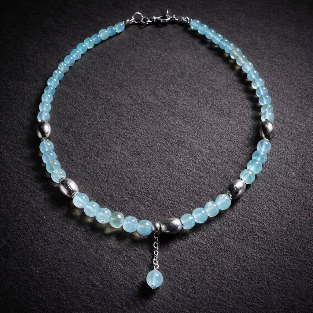 17" Blue Chalcedony with Silver Beads