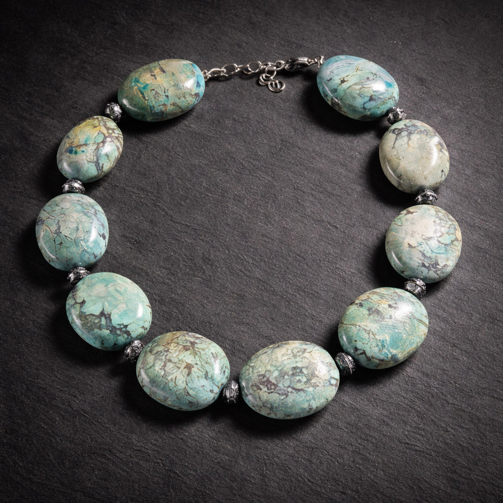 18" Large Turquoise with Sterling Bali Beads