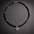 16" Black Onyx with Sterling Silver Spacers and a Sterling Silver Band Pendant