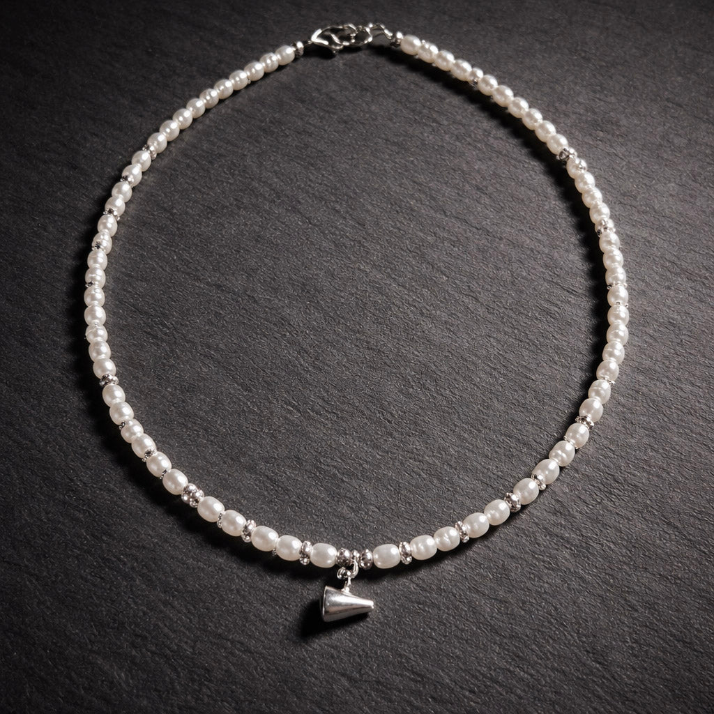 14" Rice Pearls with a Sterling Silver Megaphone