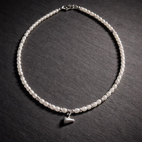 14" Rice Pearls with a Sterling Silver Megaphone
