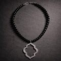 16" Black Onyx with a Metal Pendant