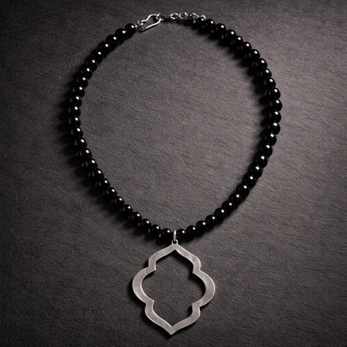 16" Black Onyx with a Metal Pendant
