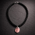 16" Black Onyx with a Sterling Plain Smooth Pendant