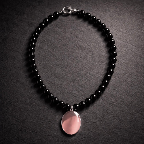 16" Black Onyx with a Sterling Plain Smooth Pendant