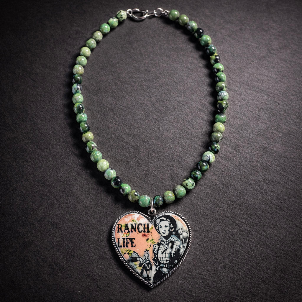 16" Chrysoprase with a Ranch Life Pendant