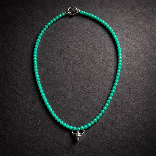 16" Green Aventurine with a Sterling Longhorn Charm