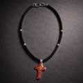 15" Black Onyx with Sterling Beads and a Cross from San Miguel