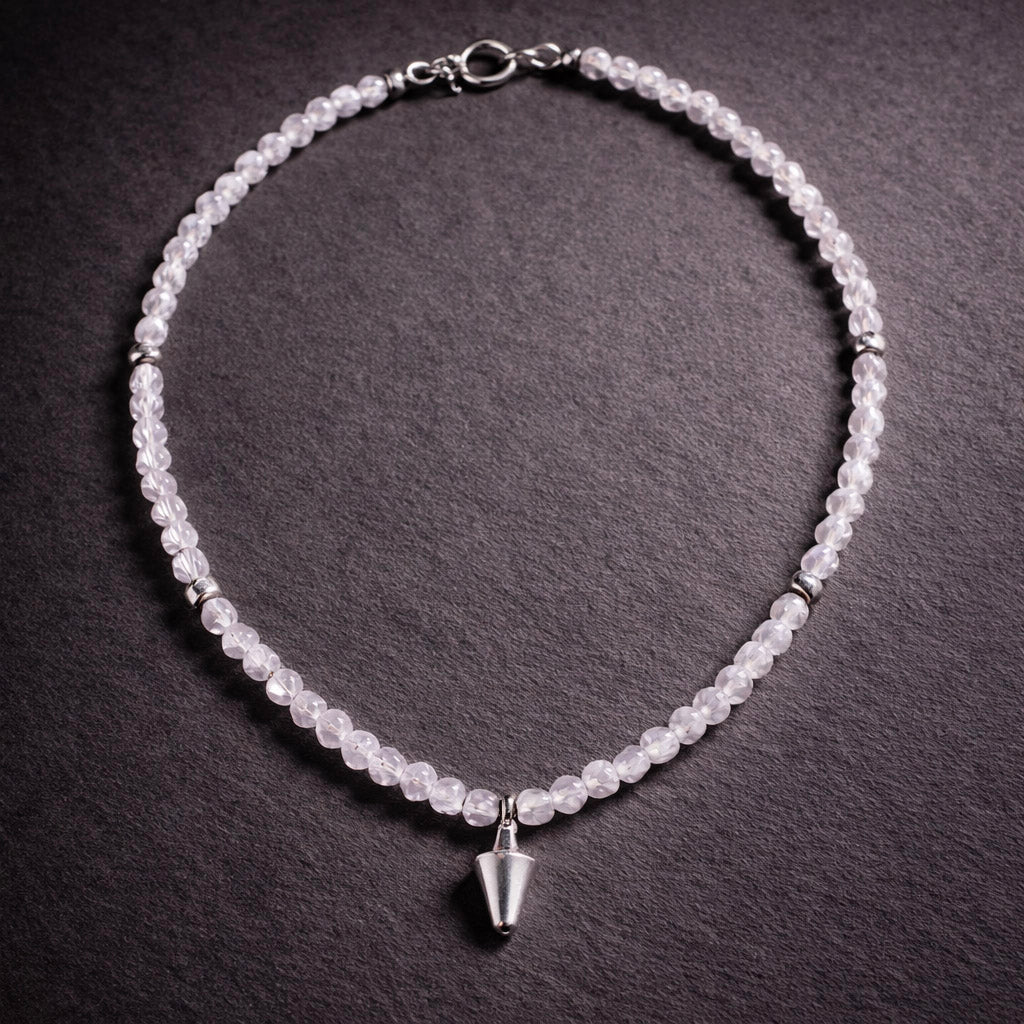 15" Pale Rose Quartz with Sterling Silver Beads and Sterling Silver Megaphone