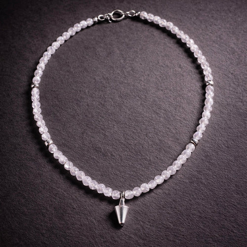 15" Pale Rose Quartz with Sterling Silver Beads and Sterling Silver Megaphone