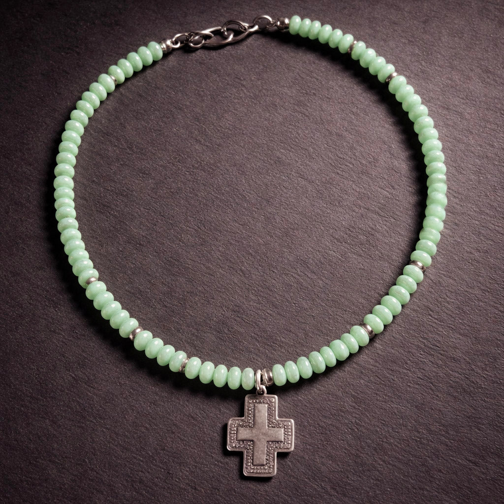 17" Serpentine with Sterling Silver Beads and a Sterling Beautiful Pendant
