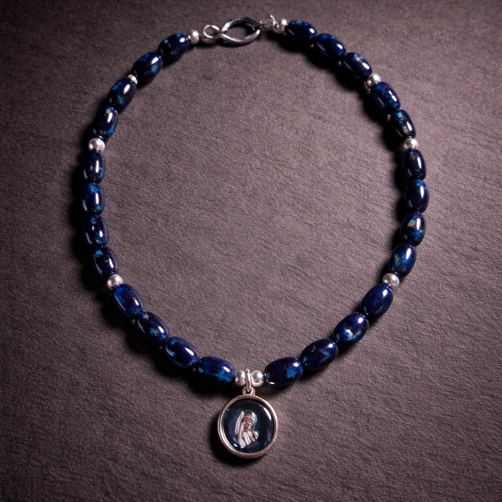 17" Lapis with Sterling Silver Beads and a Charm from San Miguel