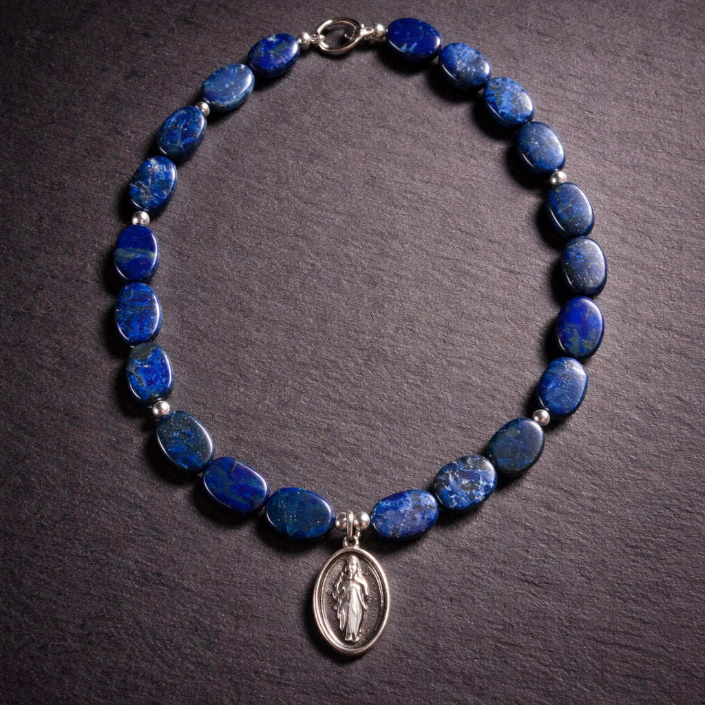 18" Lapis with Sterling Silver Beads and a Charm from San Miguel