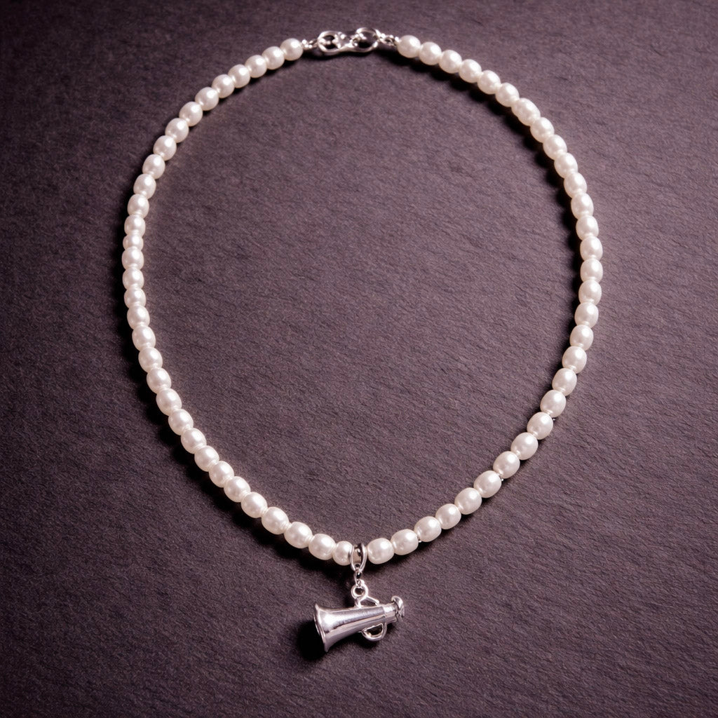 15" Rice Pearls with a Sterling Silver Megaphone