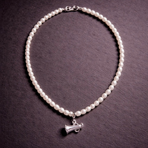 15" Rice Pearls with a Sterling Silver Megaphone